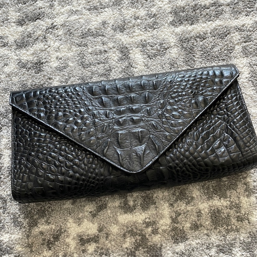 Black embossed leather envelope clutch